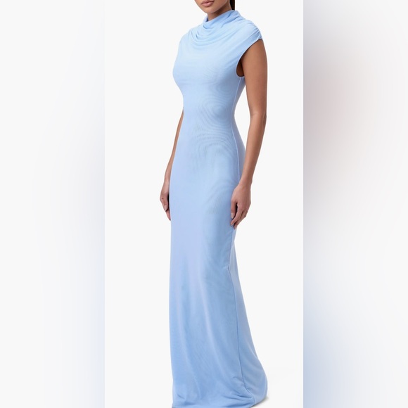 Naked Wardrobe Drapey Blue Mesh Maxi Cocktail Dress Size Medium - Picture 3 of 11